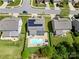 Aerial view of a home with a pool, patio area, solar panels, and a fenced yard at 2262 Galloway Sw Ln, Concord, NC 28025