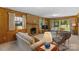 Cozy living room featuring a brick fireplace and sliding glass doors to the backyard at 2815 Burnt Mill Rd, Charlotte, NC 28210