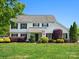 Charming two-story home featuring a well-manicured lawn, mature trees, and a welcoming facade at 3002 Fair Meadows Dr, Monroe, NC 28110