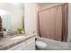 Bathroom featuring granite countertop and shower with curtain at 3637 Allenby Pl, Monroe, NC 28110