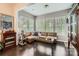 Living room featuring a leather sofa and a coffee table with decorations at 5150 Mount Clare Ln, Charlotte, NC 28210