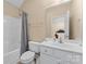 Bright bathroom featuring neutral walls, a combination tub and shower, and modern sink at 536 Wellbourne Nw Ct, Concord, NC 28027