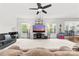 Spacious living room featuring neutral carpeting, ceiling fan and well placed furniture at 6702 Carradale Way, Charlotte, NC 28278