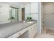 Bright bathroom with a double vanity, large mirror, and a separate toilet room at 8251 Tradd Ct, Charlotte, NC 28210