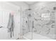 Sleek bathroom featuring a large, modern glass enclosed shower with marble tile at 11228 Island View Ln, Lancaster, SC 29720