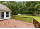 View of the back deck overlooking the spacious backyard and mature trees at 13324 Kintyre Ct, Matthews, NC 28105