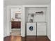 Laundry room featuring modern washer and dryer, with an adjacent bathroom at 146 37Th Nw St, Hildebran, NC 28601