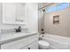 Modern bathroom features a tiled shower, white vanity with gray marble countertop, and black faucet and shower fixtures at 2045 Cordia Cir, Newton, NC 28658