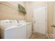 Bright laundry room with white washer, dryer, and a door to the outside at 269 Tradition Way, Rock Hill, SC 29732