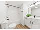 Modern bathroom features marble tile, and sleek black fixtures at 300 Cherry St, Belmont, NC 28012