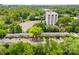 An aerial view showcases well-maintained townhomes with ample parking, lush greenery, and an inviting neighborhood pool at 4605 Hedgemore Dr # I, Charlotte, NC 28209