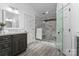 Bathroom with marble tile walk-in shower and a built-in seat at 4931 Pine Ridge Rd, Charlotte, NC 28226