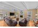 Cozy living room features hardwood floors, a decorative fireplace, neutral wall colors, and comfortable leather seating at 6035 Idlebrook Dr, Charlotte, NC 28212