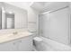 Bathroom with a single sink vanity, tile flooring, and a shower with sliding glass doors at 817 Sardis Cove Dr, Charlotte, NC 28270