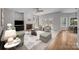 View of a living room with neutral tones, complemented by hardwood floors and a cozy fireplace at 9000 Stourbridge Dr, Huntersville, NC 28078
