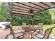 Backyard patio area has an outdoor dining table with a grill nearby and green landscaping at 9803 Forest Run Ln, Charlotte, NC 28277