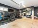 The home gym has a treadmill, squat rack, storage, and dark painted walls at 1126 Concord Rd, Davidson, NC 28036