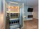 This modern sauna features glass walls and is a great place to relax after a long day at 1126 Concord Rd, Davidson, NC 28036