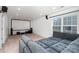 Finished basement theater room boasts a large screen and comfy sofa at 1176 Shiloh Bend Trl, Fort Mill, SC 29715