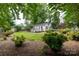 Landscaped backyard with a deck and storage shed at 539 Marsh Rd, Charlotte, NC 28209