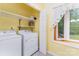 Functional laundry area with modern machines, practical shelving, and a window at 6769 Highway 557 None, Clover, SC 29710