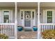 Charming front porch with decorative wreath and vibrant blue potted plants enhances curb appeal at 230 Castle Keep Rd, Salisbury, NC 28146