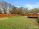 Large backyard with a new wooden fence and a small wooden deck at 3417 Chilham Pl, Charlotte, NC 28226
