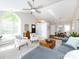 Open-concept living area with vaulted ceiling, modern furnishings, and seamless flow to dining area at 7731 Ivy Hollow Dr, Charlotte, NC 28227