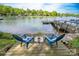 Tranquil lake view from the wooden dock, complete with seating and a relaxing ambiance at 7851 Green Cove Ct, Denver, NC 28037