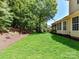 Green backyard is fully landscaped and shaded with mature trees and hillside vegetation at 8708 Soaring Eagle Ln, Waxhaw, NC 28173