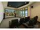 Home theater with comfortable seating and a large screen showing a waterfront view at 102 Eastham Ct, Mooresville, NC 28117