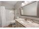 Practical bathroom featuring a shower-tub combo, single sink, and granite countertops at 110 River Wood Dr, Fort Mill, SC 29715