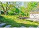 Backyard featuring a stone retaining wall, landscaping, and mature trees provides an inviting outdoor space at 113 Princess Ln, Dallas, NC 28034