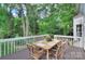 Charming wooden deck with an outdoor dining setup surrounded by lush greenery at 1202 Foxfield Rd, Waxhaw, NC 28173