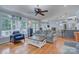 Spacious living room with hardwood floors, large windows, and modern furnishings at 1202 Foxfield Rd, Waxhaw, NC 28173