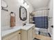Bathroom featuring double vanity, tiled floors, and shower at 15 Willow Oaks Ct, Taylorsville, NC 28681