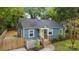 Charming blue home with a welcoming yellow door, gray roof, well-maintained landscaping, and a cozy front porch at 1913 Garibaldi Ave, Charlotte, NC 28208