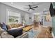 Cozy living room flowing into dining area, featuring hardwood floors, comfortable seating, and ample natural light at 1913 Garibaldi Ave, Charlotte, NC 28208