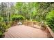 Lovely wooden back deck surrounded by lush landscaping and overlooks a wooded backyard at 19729 Callaway Hills Ln, Davidson, NC 28036