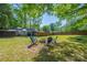 Expansive fenced backyard with a fire pit and lush lawn, providing ample space for outdoor activities at 2601 Dora Dr, Charlotte, NC 28215