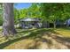 Inviting single-story gray home with a quaint front porch and well-manicured lawn at 2601 Dora Dr, Charlotte, NC 28215