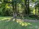 Green yard with towering trees, lush landscaping, and a brick border at 33611 Mann Rd, Albemarle, NC 28001