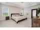 Bedroom featuring neutral carpet, tray ceiling, and windows with blinds at 9102 Buckley Ct, Charlotte, NC 28269