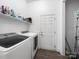 Functional laundry room with modern washer and dryer, ample shelving, and a clean design at 11104 Pine Grove Ave, Mint Hill, NC 28227