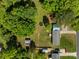 Aerial view showcasing the expansive backyard with mature trees and multiple outbuildings, and ample space for outdoor activities at 1238 Moss Springs Rd, Albemarle, NC 28001