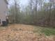View of the backyard with a wooden deck, and a wooded area in the background at 149 Kodak Dr, Statesville, NC 28625