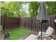 Backyard features patio with an umbrella, outdoor seating, and an artificial grass section at 1766 Forest Side Ln, Charlotte, NC 28213