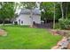 Expansive backyard featuring a lush lawn, mature trees, and charming landscaping, ideal for outdoor activities and relaxation at 2624 St Helena Ct, Fort Mill, SC 29715