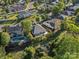 Beautiful aerial view of neighborhood homes, and landscaping and community pool at 281 Loch Stone St, Fort Mill, SC 29715