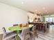 Stylish dining area with retro green table adjacent to open kitchen and bar seating at 417 Tristram Ln, Charlotte, NC 28205